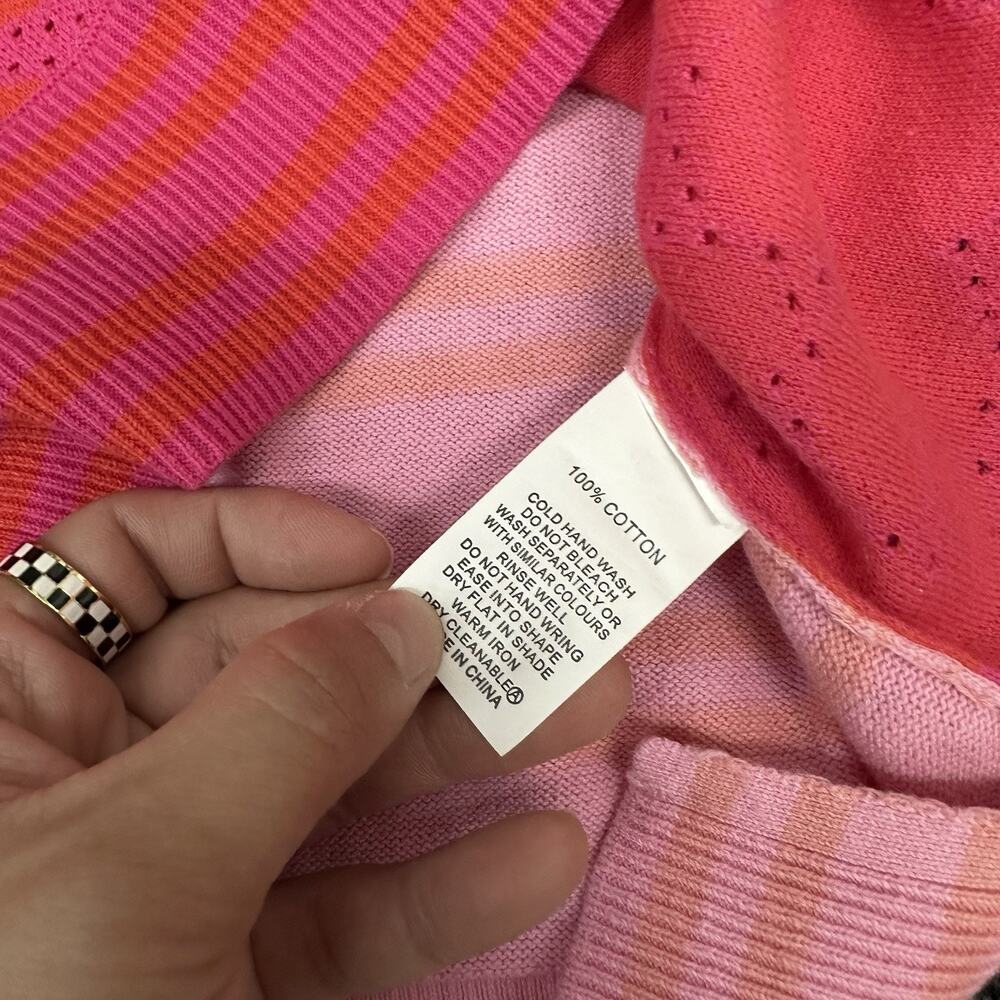 Zaket & Plover Vibrant Hot Pink Floral & Stripe Design 100% Cotton Size Medium M - Picture 5 of 6